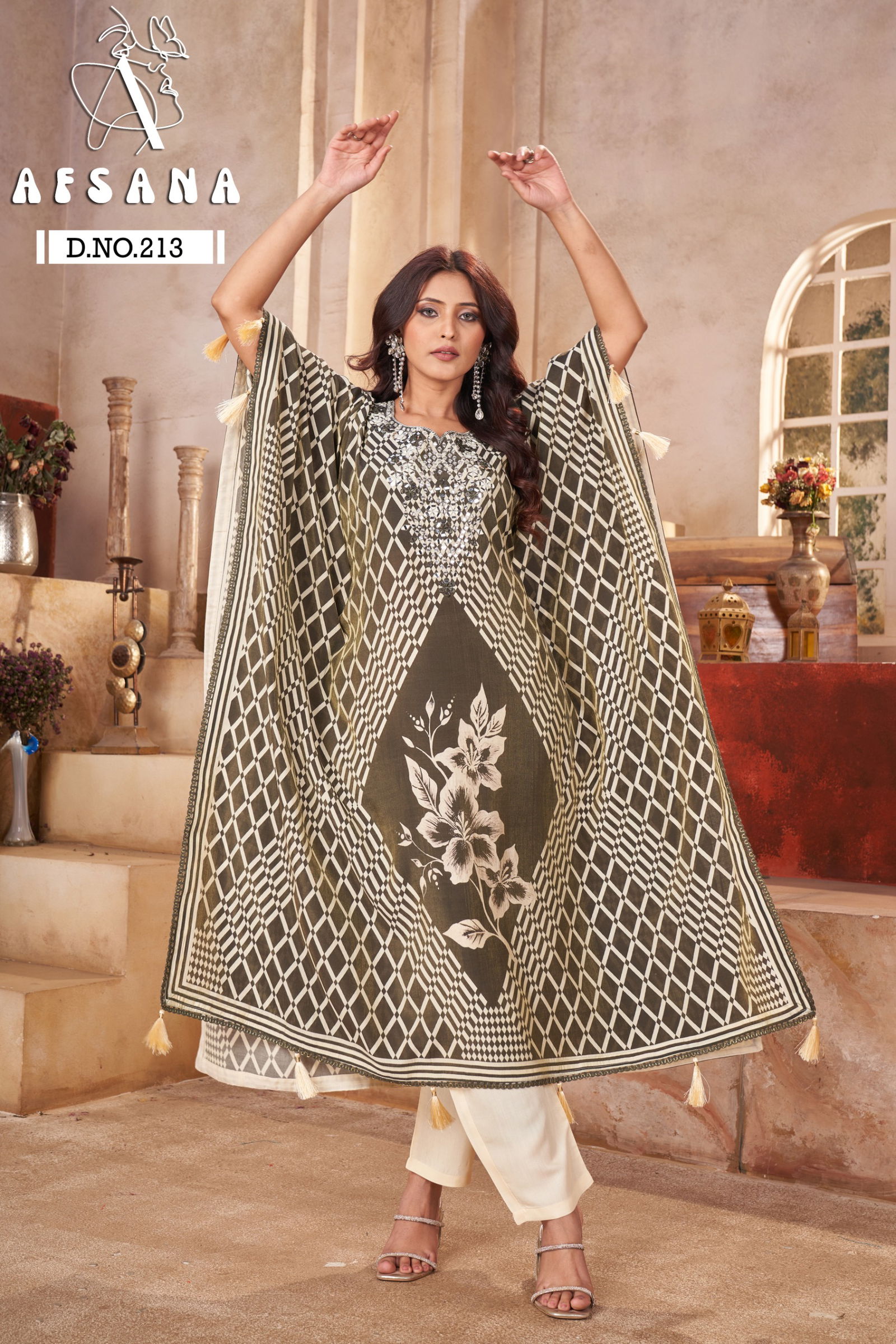 DN 213 By Afsana Modal Mirror Work Digital Printed Kaftan With Bottom 
Wholesale Market In Surat